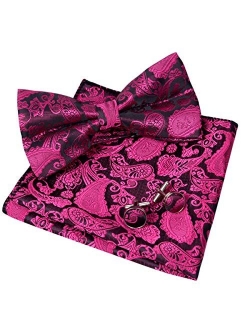 Alizeal Mens Classic Paisley Bow Tie, Hanky and Cufflinks Set