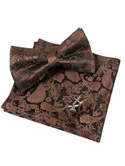 Alizeal Mens Classic Paisley Bow Tie, Hanky and Cufflinks Set