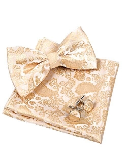 Alizeal Mens Classic Paisley Bow Tie, Hanky and Cufflinks Set