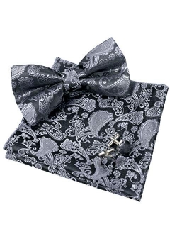 Alizeal Mens Classic Paisley Bow Tie, Hanky and Cufflinks Set