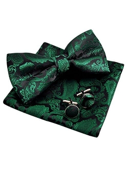 Alizeal Mens Classic Paisley Bow Tie, Hanky and Cufflinks Set