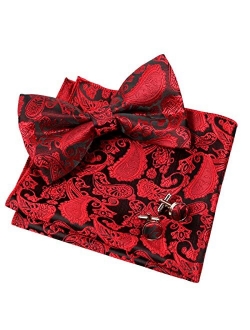 Alizeal Mens Classic Paisley Bow Tie, Hanky and Cufflinks Set