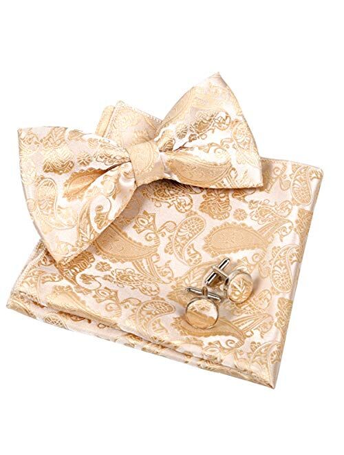 Alizeal Mens Classic Paisley Bow Tie, Hanky and Cufflinks Set