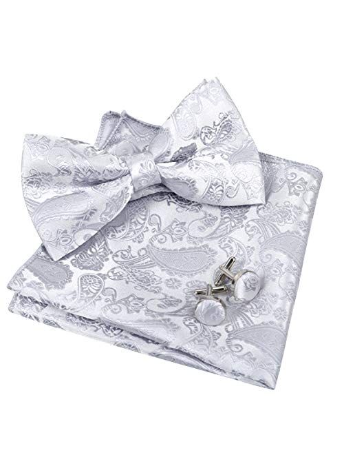 Alizeal Mens Classic Paisley Bow Tie, Hanky and Cufflinks Set