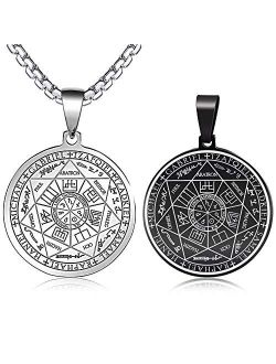 FLYUN Seals of The Seven Archangels Pendant Choker Statement Silver Stainless Steel Necklace