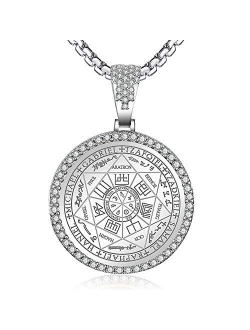 FLYUN Seals of The Seven Archangels Pendant Choker Statement Silver Stainless Steel Necklace