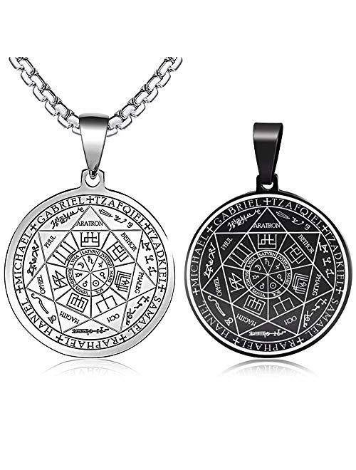 FLYUN Seals of The Seven Archangels Pendant Choker Statement Silver Stainless Steel Necklace