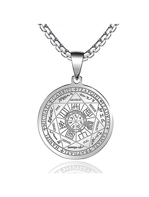 FLYUN Seals of The Seven Archangels Pendant Choker Statement Silver Stainless Steel Necklace