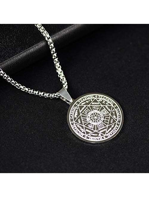 FLYUN Seals of The Seven Archangels Pendant Choker Statement Silver Stainless Steel Necklace