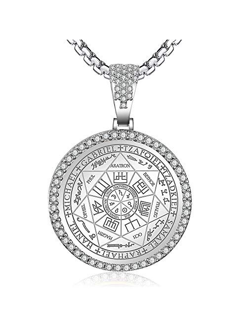 FLYUN Seals of The Seven Archangels Pendant Choker Statement Silver Stainless Steel Necklace