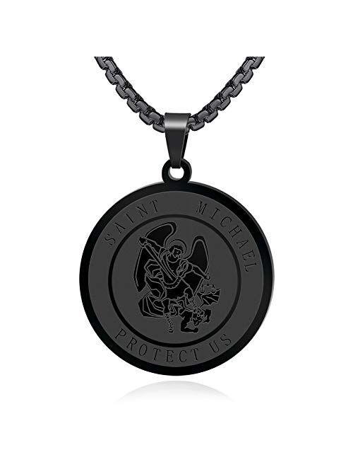 FLYUN Seals of The Seven Archangels Pendant Choker Statement Silver Stainless Steel Necklace