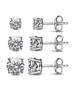 CZ Stud Earrings 925 Sterling Silver 18K Gold Plated Round Cubic Zirconia Hypoallergenic Set