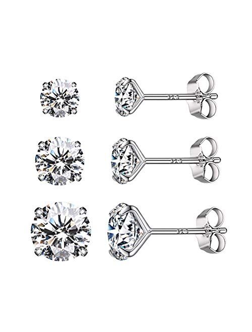 CZ Stud Earrings 925 Sterling Silver 18K Gold Plated Round Cubic Zirconia Hypoallergenic Set