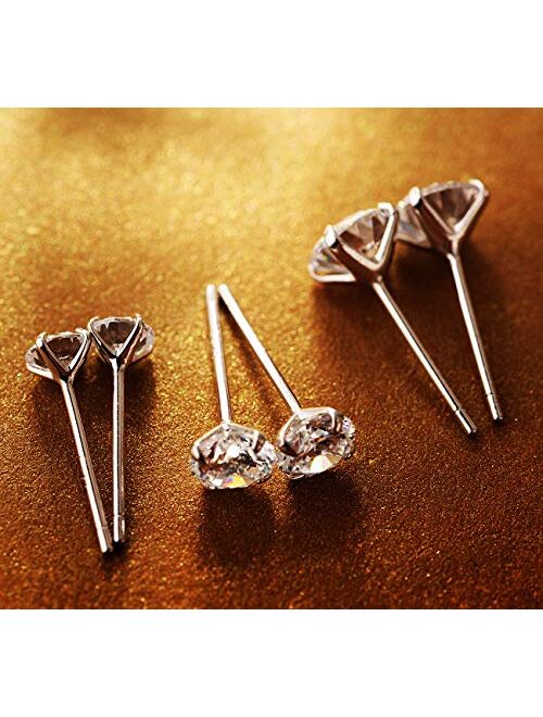 CZ Stud Earrings 925 Sterling Silver 18K Gold Plated Round Cubic Zirconia Hypoallergenic Set