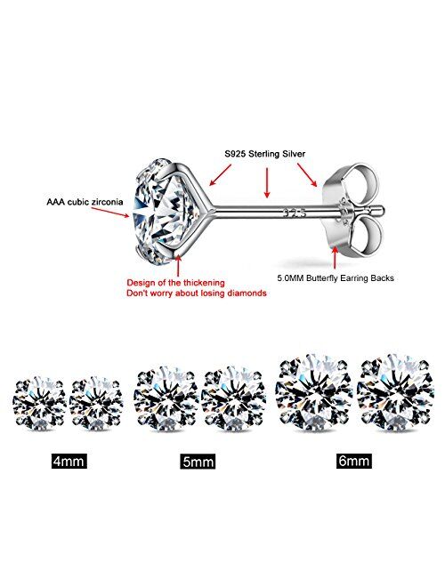 CZ Stud Earrings 925 Sterling Silver 18K Gold Plated Round Cubic Zirconia Hypoallergenic Set