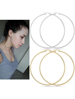 Huge Gold Hoop Earrings for Women - Plated 10k Gold Stainless Steel Hooped Earrings for Women, 70-100mm Large Gold Hoop Earrings