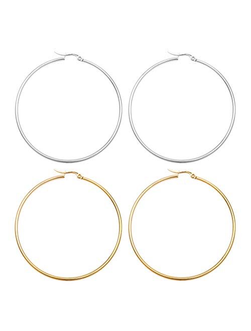 Huge Gold Hoop Earrings for Women - Plated 10k Gold Stainless Steel Hooped Earrings for Women, 70-100mm Large Gold Hoop Earrings