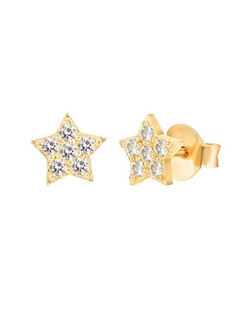 PAVOI 14K Gold Plated Sterling Silver Celestial Lightning Bolt, Moon and Star Earrings | Dainty Earrings for Women