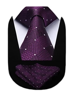 Extra Long Ties for Men Plaid Checkered Tie Handkerchief Woven Classic Silk Men's Necktie & Pocket Square Set