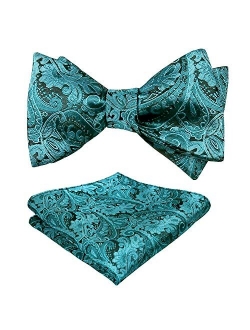 Alizeal Mens Paisley Jacquard Untied Bow Tie Pocket Square Set