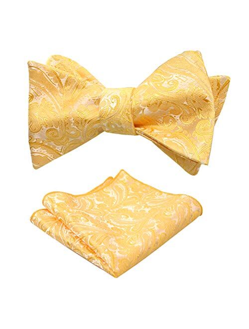 Alizeal Mens Paisley Jacquard Untied Bow Tie Pocket Square Set