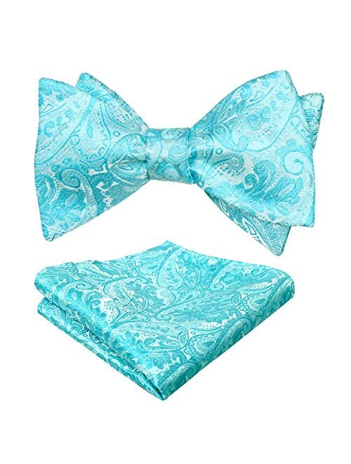 Alizeal Mens Paisley Jacquard Untied Bow Tie Pocket Square Set