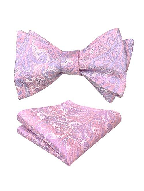 Alizeal Mens Paisley Jacquard Untied Bow Tie Pocket Square Set