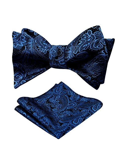 Alizeal Mens Paisley Jacquard Untied Bow Tie Pocket Square Set