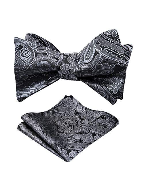 Alizeal Mens Paisley Jacquard Untied Bow Tie Pocket Square Set