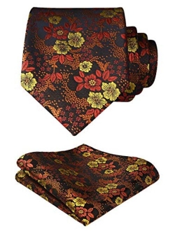 Floral Tie for Men Handkerchief Woven Classic Flower Men's Necktie & Pocket Square Set