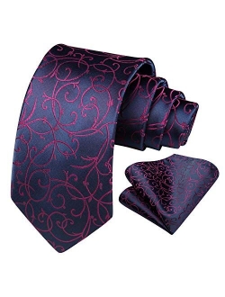 Floral Tie for Men Handkerchief Woven Classic Flower Men's Necktie & Pocket Square Set