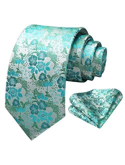 Floral Tie for Men Handkerchief Woven Classic Flower Men's Necktie & Pocket Square Set