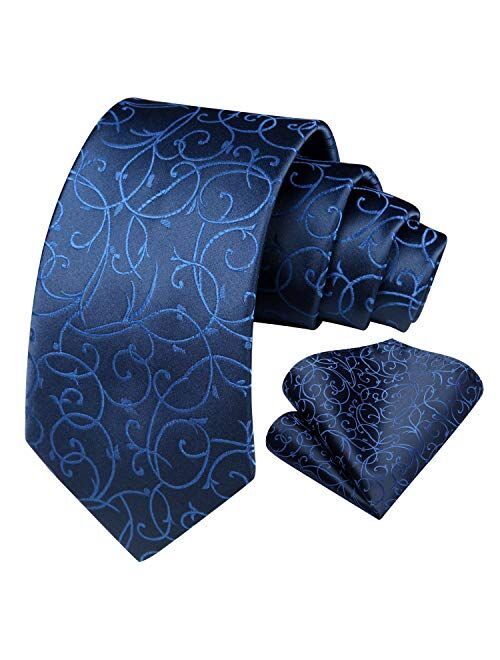 HISDERN Floral Tie for Men Handkerchief Woven Classic Flower Men's Necktie & Pocket Square Set