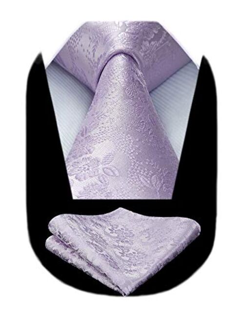 HISDERN Floral Tie for Men Handkerchief Woven Classic Flower Men's Necktie & Pocket Square Set