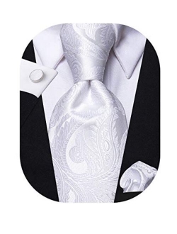 Hi-Tie Silk Paisely Necktie and Pocket Square Cufflinks Set