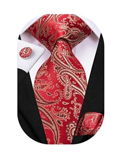 Hi-Tie Silk Paisely Necktie and Pocket Square Cufflinks Set