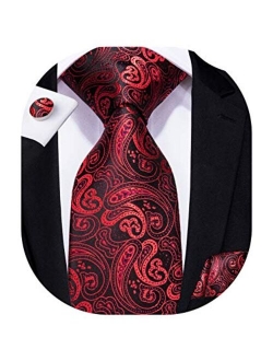 Hi-Tie Silk Paisely Necktie and Pocket Square Cufflinks Set