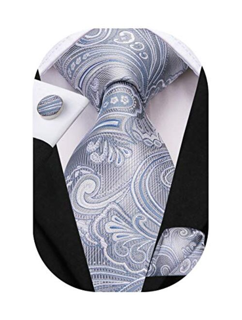 Hi-Tie Silk Paisely Necktie and Pocket Square Cufflinks Set