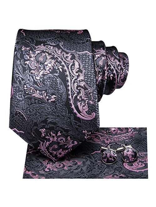 Hi-Tie Silk Paisely Necktie and Pocket Square Cufflinks Set