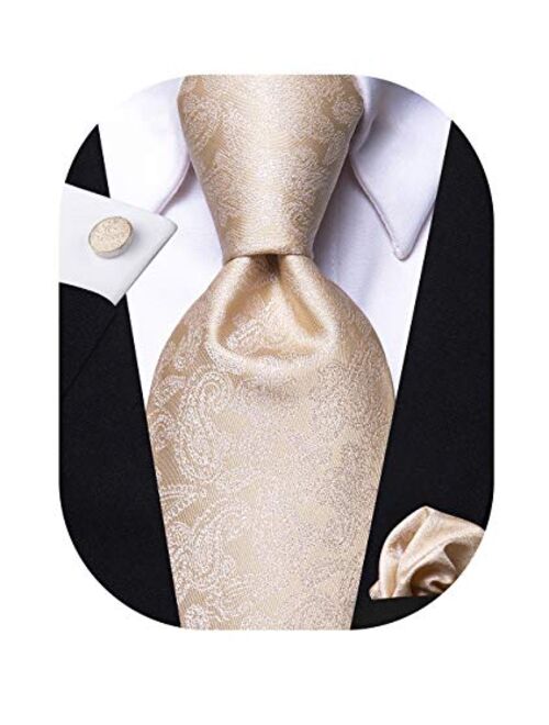 Hi-Tie Silk Paisely Necktie and Pocket Square Cufflinks Set