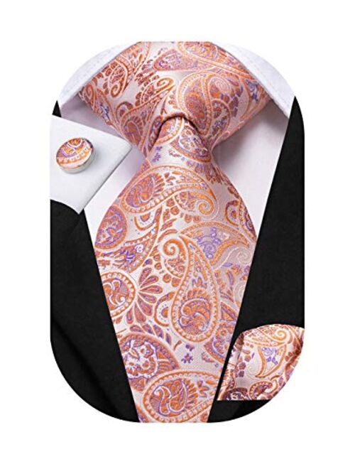 Hi-Tie Silk Paisely Necktie and Pocket Square Cufflinks Set