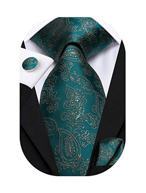 Hi-Tie Silk Paisely Necktie and Pocket Square Cufflinks Set