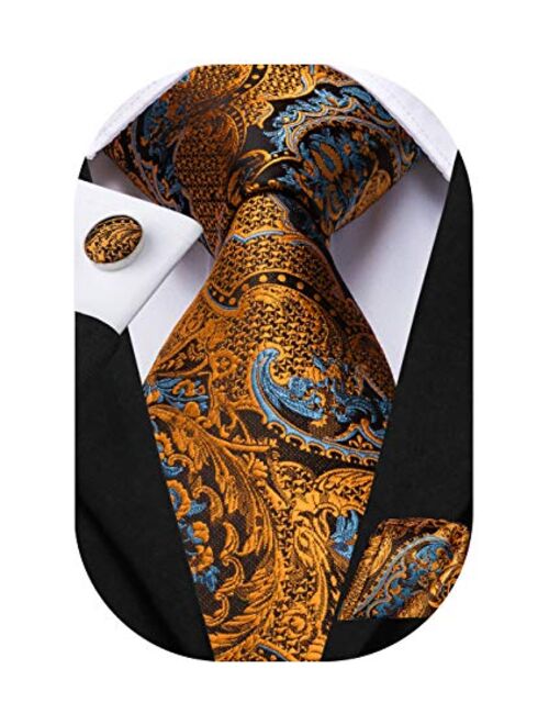 Hi-Tie Silk Paisely Necktie and Pocket Square Cufflinks Set