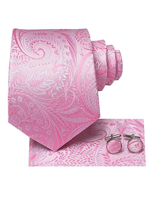 Hi-Tie Silk Paisely Necktie and Pocket Square Cufflinks Set