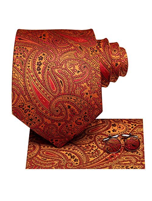 Hi-Tie Silk Paisely Necktie and Pocket Square Cufflinks Set