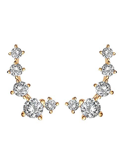 PAVOI 14K Gold Plated Cubic Zirconia Ear Crawler | Cuff Earrings | Hypoallergenic Stud Ear Climber Jackets