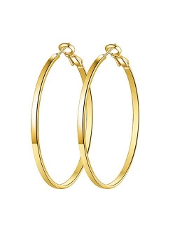 Hoop Earrings, 18K Gold Plated Rounded Hoops Earrings for Women