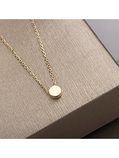 S.Leaf Sterling Silver Tiny Dot Necklace Round Circle Necklace for Women