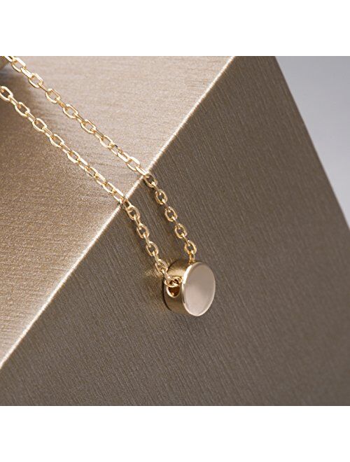 S.Leaf Sterling Silver Tiny Dot Necklace Round Circle Necklace for Women