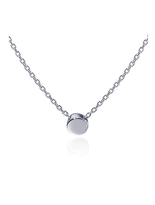 S.Leaf Sterling Silver Tiny Dot Necklace Round Circle Necklace for Women